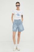 Джинсові шорти Mustang жіночі візерунок висока посадка колір блакитний