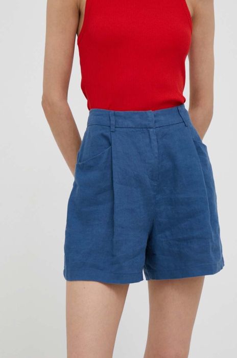 Лляні шорти United Colors of Benetton колір синій однотонні висока посадка (3307055)
