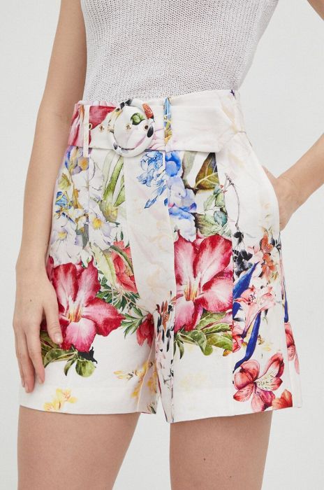 Шорти з домішкою льону Marciano Guess візерунок висока посадка колір барвистий