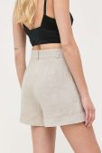 Лляні шорти Luisa Spagnoli колір бежевий однотонні висока посадка
