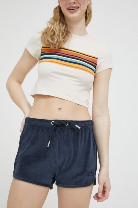 Шорти Superdry жіночі колір синій однотонні висока посадка