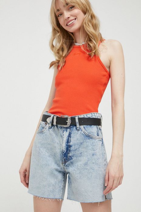 Джинсові шорти Superdry жіночі однотонні висока посадка колір блакитний