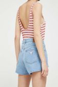 Джинсові шорти Guess Originals жіночі однотонні висока посадка W3GG17D4XY0-F7WV колір блакитний