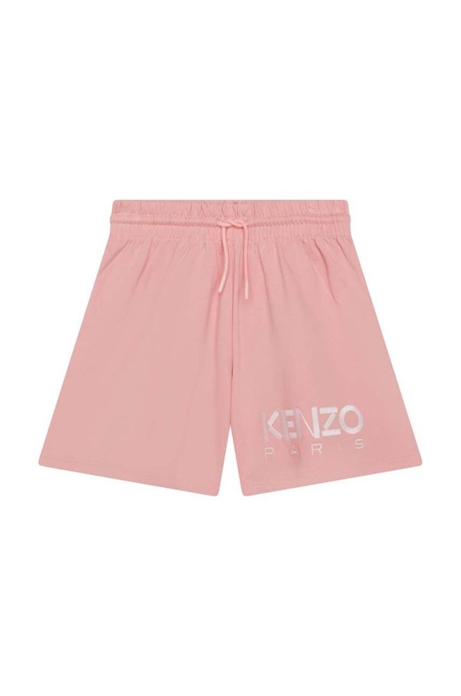 Дитячі бавовняні шорти Kenzo Kids колір рожевий з аплікацією регульована талія