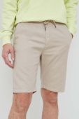 Шорти з домішкою льону Guess колір бежевий