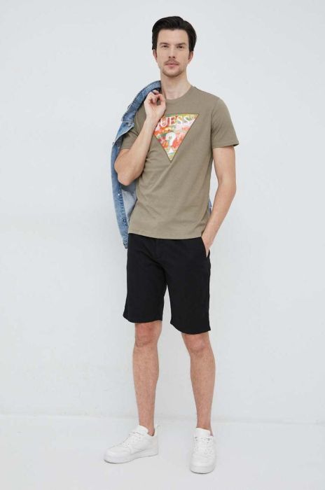 Шорти з домішкою льону Guess колір чорний