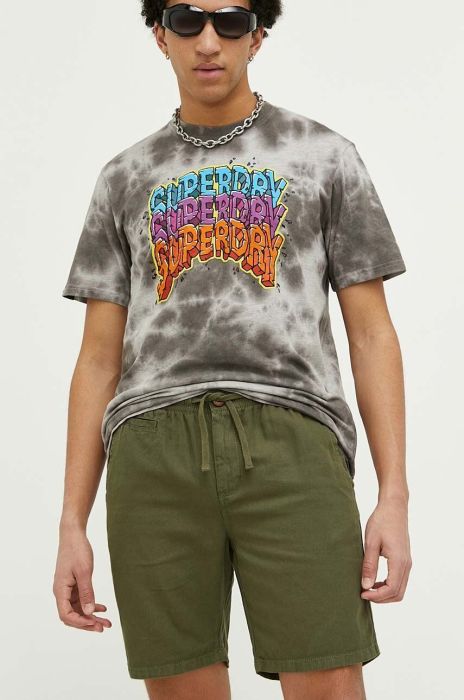 Шорти з домішкою льону Superdry колір зелений