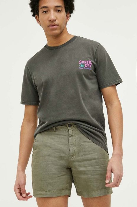 Лляні шорти Superdry колір зелений