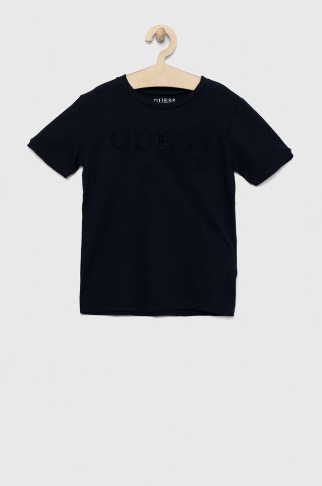 Дитяча бавовняна футболка Guess колір синій з аплікацією (2898236)