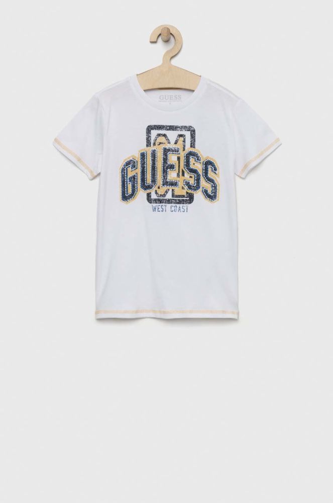 Дитяча бавовняна футболка Guess колір білий з принтом (2898249)