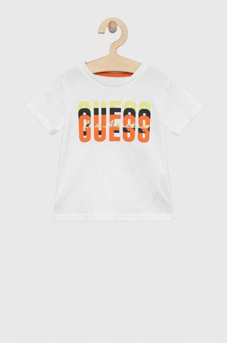Дитяча бавовняна футболка Guess колір білий з принтом (2871388)