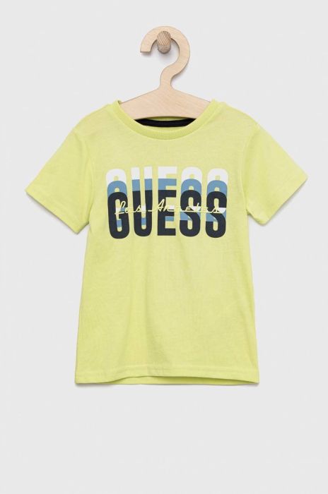Дитяча бавовняна футболка Guess колір зелений з принтом (2871401)