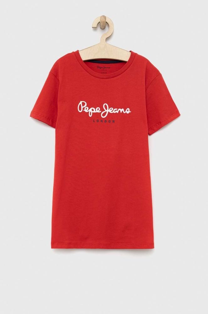 Дитяча бавовняна футболка Pepe Jeans PJL BJ колір червоний з принтом