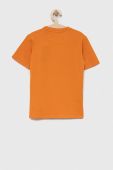 Дитяча бавовняна футболка Guess колір помаранчевий з аплікацією