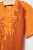 Дитяча бавовняна футболка Guess колір помаранчевий з аплікацією