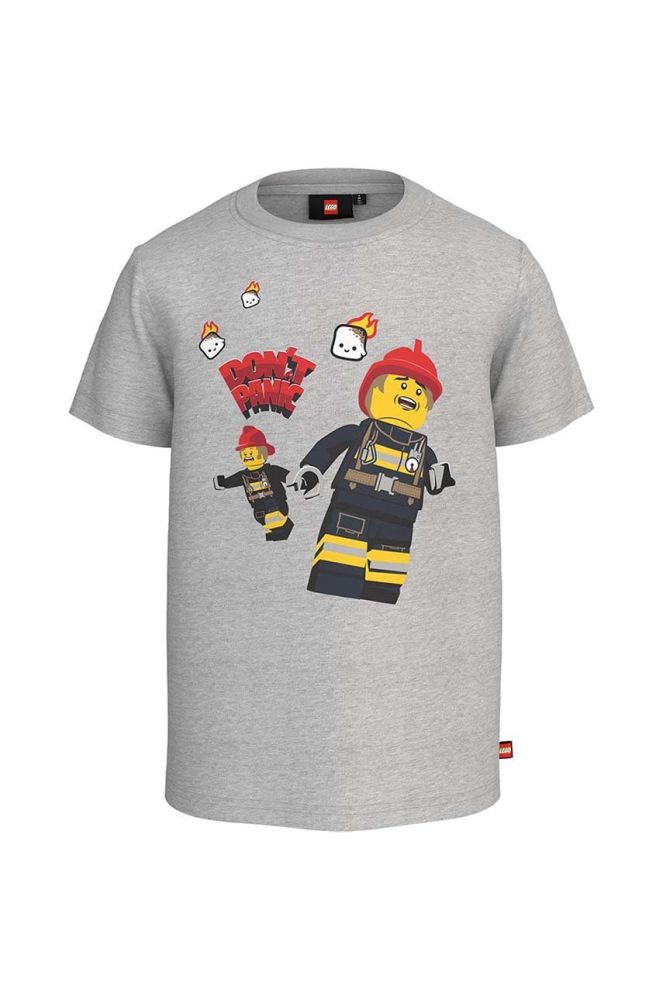Дитяча бавовняна футболка Lego City колір сірий з принтом