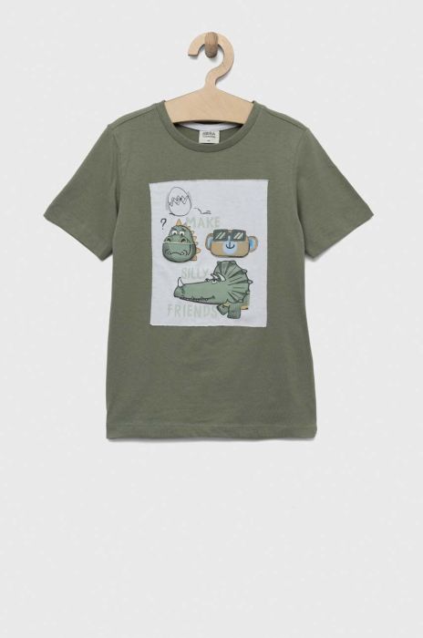 Дитяча бавовняна футболка Birba&Trybeyond колір зелений з аплікацією