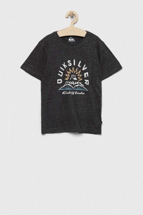 Дитяча бавовняна футболка Quiksilver колір сірий візерунок
