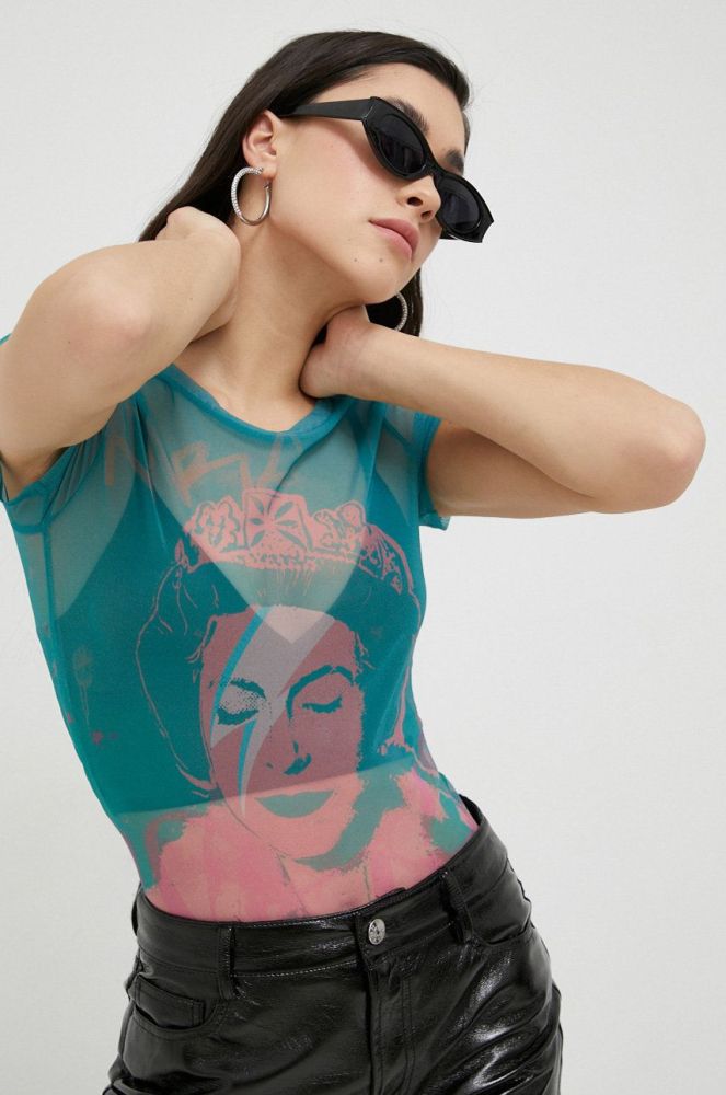 Футболка Guess x Banksy жіноча колір блакитний
