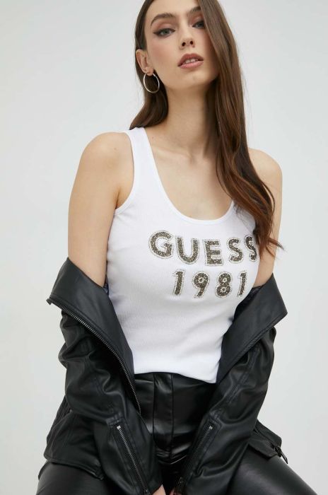 Бавовняний топ Guess колір білий (2911847)