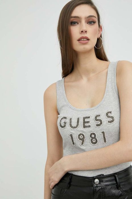 Бавовняний топ Guess колір сірий