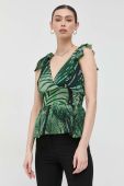 Блузка з домішкою шовку Guess колір зелений візерунок