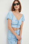 Блузка Guess жіноча однотонна колір блакитний (3248844)