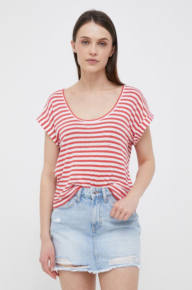 Льняна футболка Pepe Jeans Leia колір червоний