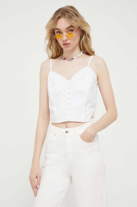 Бавовняна блузка Superdry колір бежевий