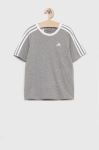 Дитяча бавовняна футболка adidas G 3S BF колір сірий
