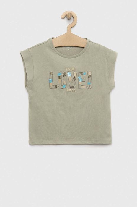 Дитяча бавовняна футболка Guess колір зелений (3023866)