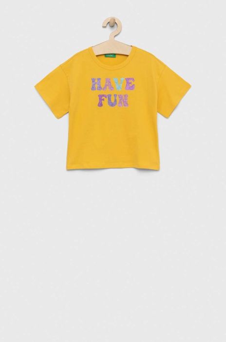 Дитяча бавовняна футболка United Colors of Benetton колір жовтий (3047207)