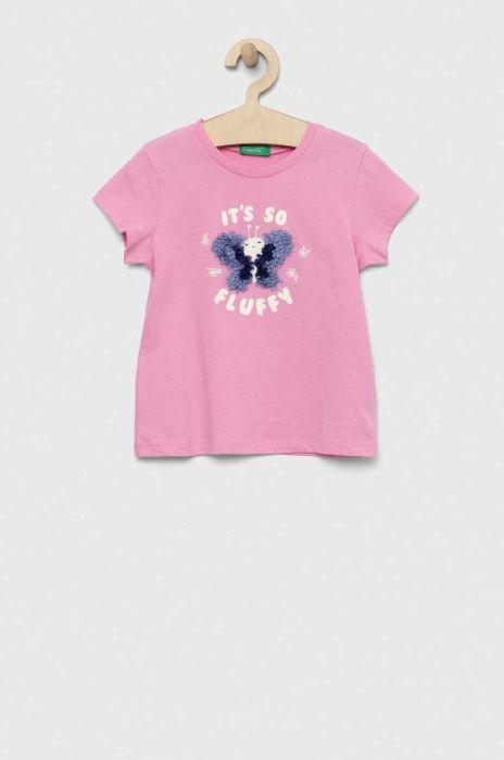 Дитяча бавовняна футболка United Colors of Benetton колір рожевий (3037189)