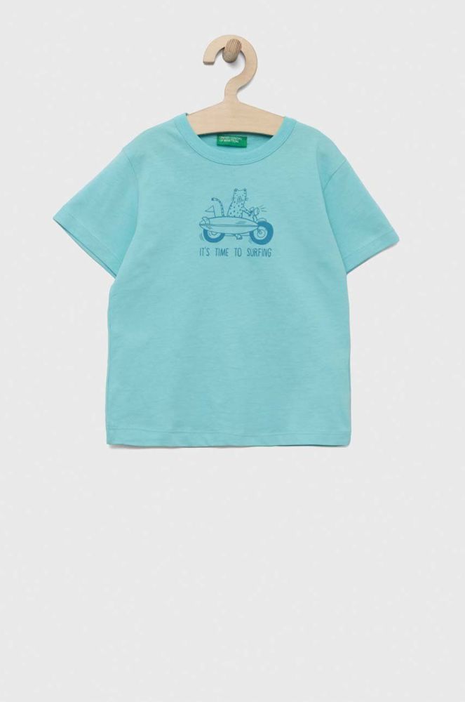 Дитяча бавовняна футболка United Colors of Benetton колір блакитний (3275681)