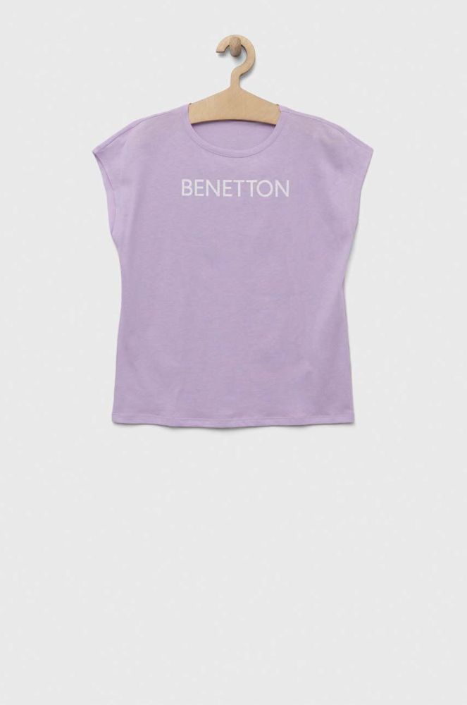 Дитяча бавовняна футболка United Colors of Benetton колір фіолетовий (3279970)