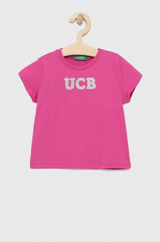 Дитяча бавовняна футболка United Colors of Benetton колір фіолетовий (2980859)