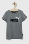 Дитяча бавовняна футболка Puma ESS+ 2 Col Logo Tee B колір сірий з принтом