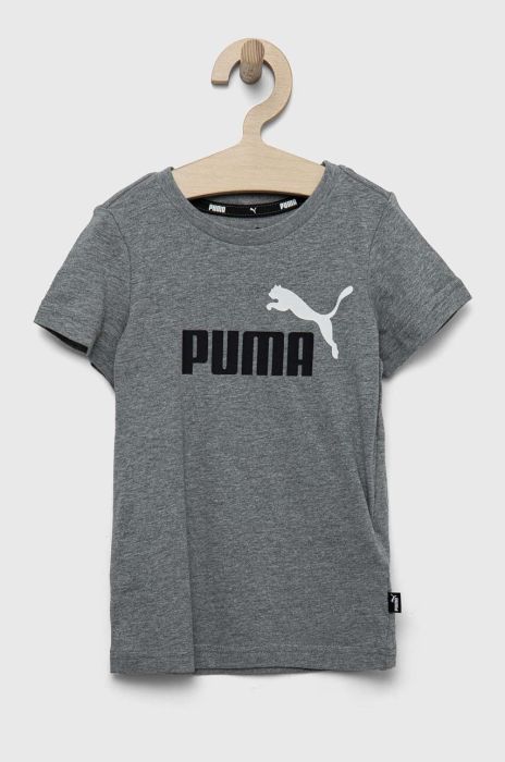 Дитяча бавовняна футболка Puma ESS+ 2 Col Logo Tee B колір сірий з принтом