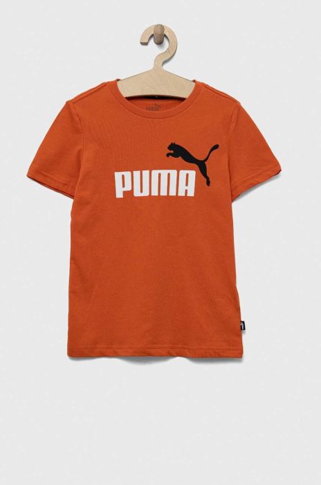 Дитяча бавовняна футболка Puma ESS+ 2 Col Logo Tee B колір помаранчевий з принтом