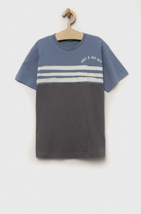 Дитяча бавовняна футболка United Colors of Benetton візерунок колір блакитний (3234955)