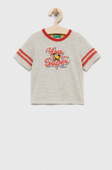 Дитяча бавовняна футболка United Colors of Benetton колір сірий візерунок (3091704)