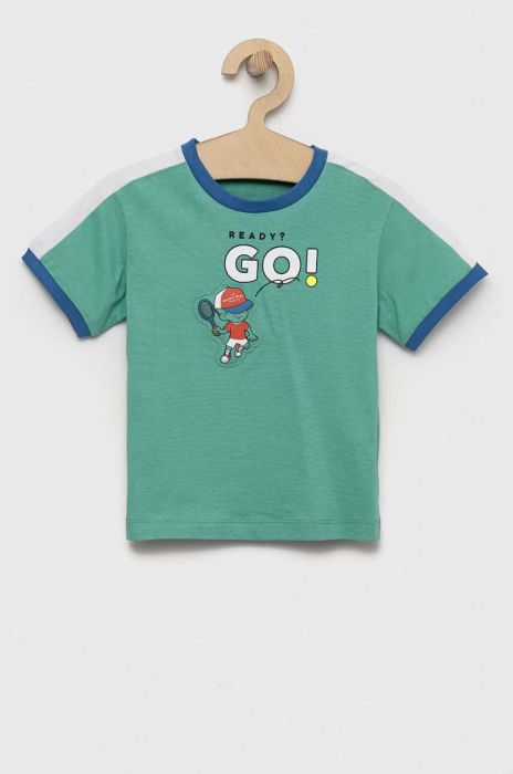 Дитяча бавовняна футболка United Colors of Benetton колір зелений візерунок (3219773)