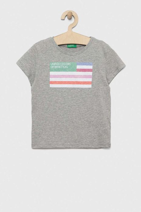 Дитяча бавовняна футболка United Colors of Benetton колір сірий з принтом (3054325)