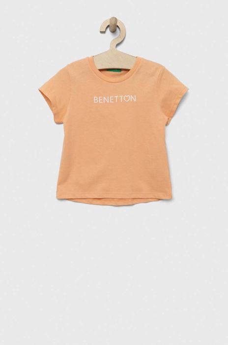 Дитяча бавовняна футболка United Colors of Benetton колір бежевий з принтом (3275761)