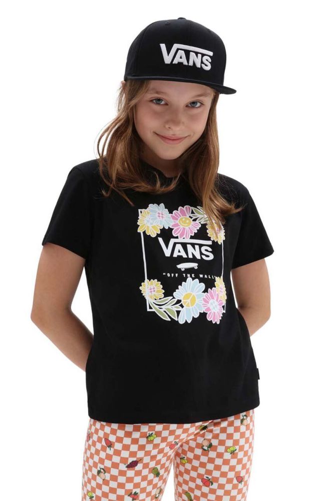 Дитяча бавовняна футболка Vans ELEVATED FLORAL CREW Black колір чорний з принтом