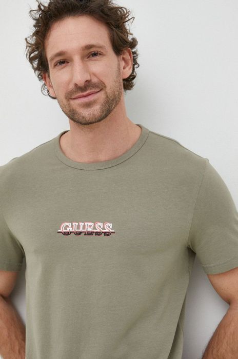 Футболка Guess чоловічий колір зелений з аплікацією (2887812)