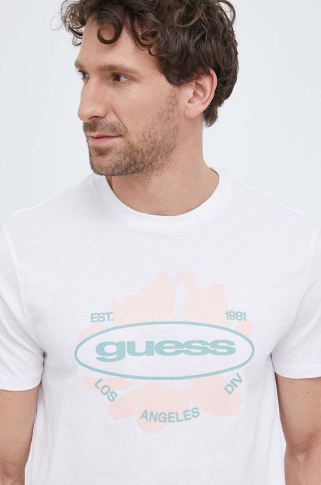 Бавовняна футболка Guess колір білий з принтом (3154672)
