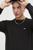 Бавовняний лонгслів Tommy Jeans колір чорний однотонний (3079334)