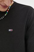 Бавовняний лонгслів Tommy Jeans колір чорний однотонний (3079334)
