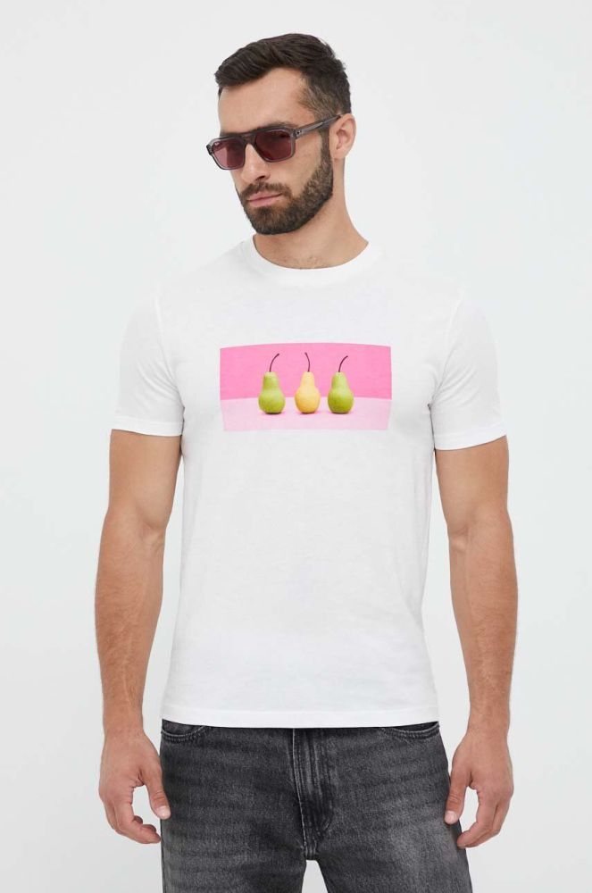 Бавовняна футболка United Colors of Benetton колір білий з принтом (3343358)